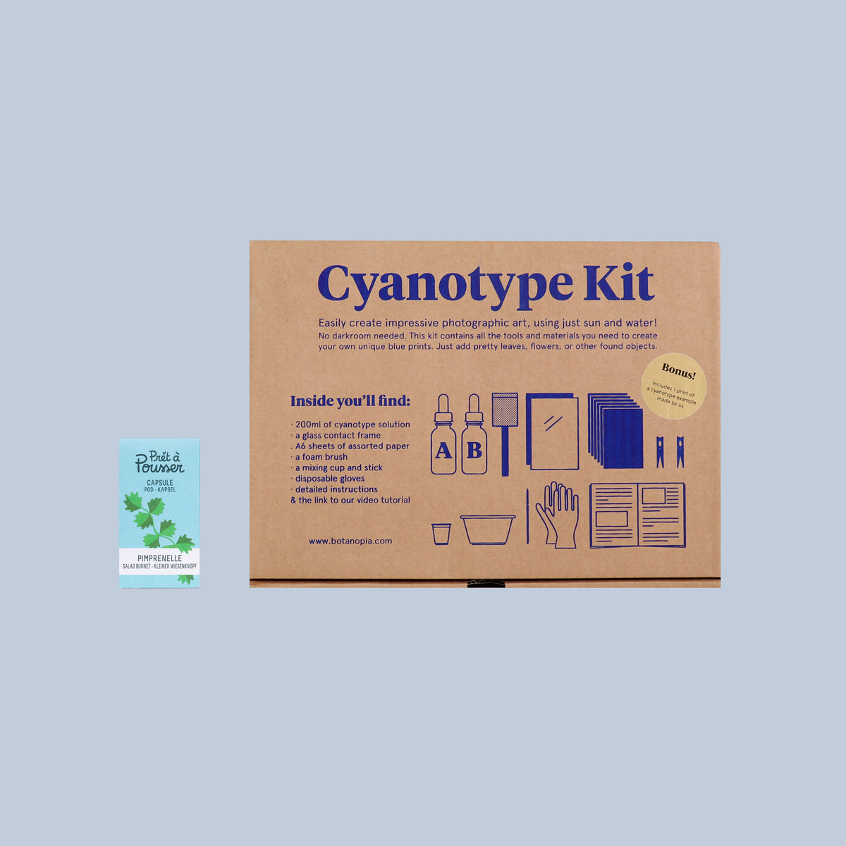 Le coffret Cyanotype Accessoires Prêt à Pousser Potager d&#39;intérieur